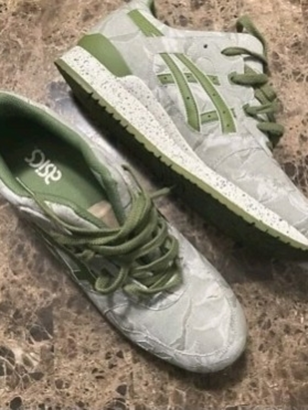 ASICS Japenese Textile Olive Green and Lite Gray.